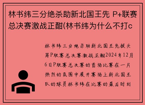 林书纬三分绝杀助新北国王先 P+联赛总决赛激战正酣(林书纬为什么不打cba)