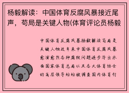 杨毅解读：中国体育反腐风暴接近尾声，苟局是关键人物(体育评论员杨毅哪里人)