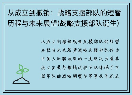从成立到撤销：战略支援部队的短暂历程与未来展望(战略支援部队诞生)