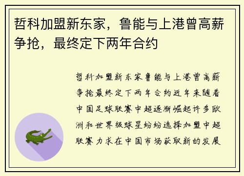 哲科加盟新东家，鲁能与上港曾高薪争抢，最终定下两年合约
