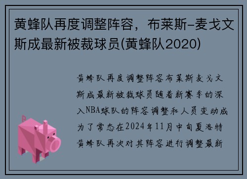 黄蜂队再度调整阵容，布莱斯-麦戈文斯成最新被裁球员(黄蜂队2020)